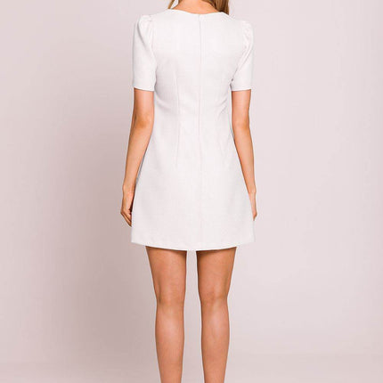 Trapeze Mini Dress with Puffy Sleeves and Heart-Shaped Gold Buttons - MimiStylez