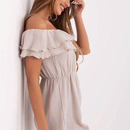 Lightweight Off-Shoulder Muslin Jumpsuit with Ruffle Detail - MimiStylez