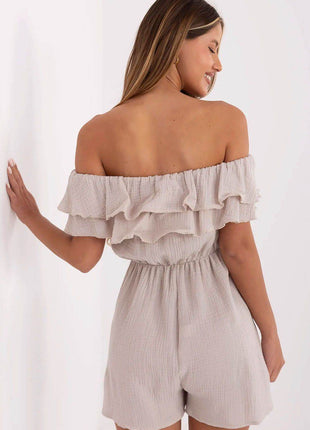 Lightweight Off-Shoulder Muslin Jumpsuit with Ruffle Detail - MimiStylez