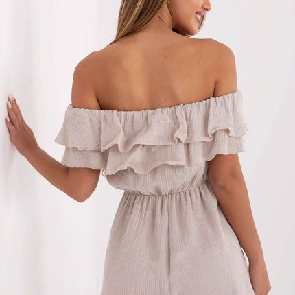 Lightweight Off-Shoulder Muslin Jumpsuit with Ruffle Detail - MimiStylez