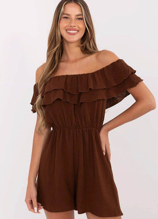 Lightweight Off-Shoulder Muslin Jumpsuit with Ruffle Detail - MimiStylez