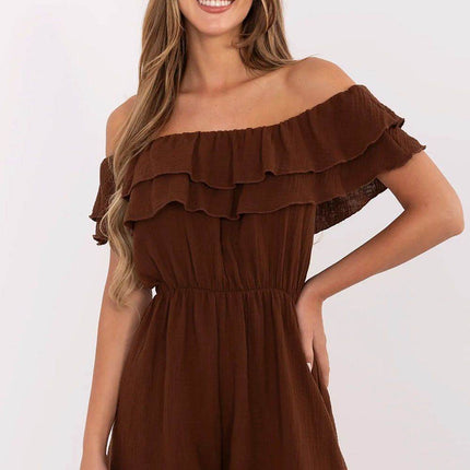 Lightweight Off-Shoulder Muslin Jumpsuit with Ruffle Detail - MimiStylez