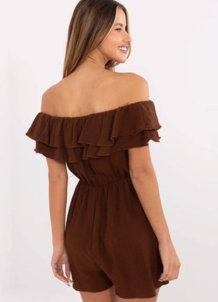 Lightweight Off-Shoulder Muslin Jumpsuit with Ruffle Detail - MimiStylez