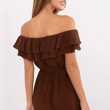 Lightweight Off-Shoulder Muslin Jumpsuit with Ruffle Detail - MimiStylez