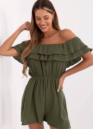Lightweight Off-Shoulder Muslin Jumpsuit with Ruffle Detail - MimiStylez