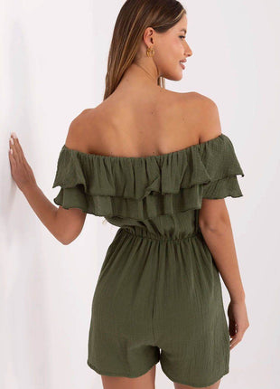 Lightweight Off-Shoulder Muslin Jumpsuit with Ruffle Detail - MimiStylez