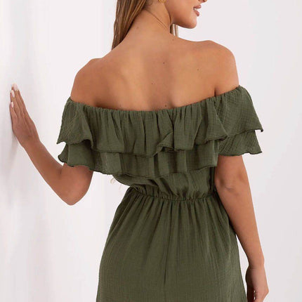 Lightweight Off-Shoulder Muslin Jumpsuit with Ruffle Detail - MimiStylez
