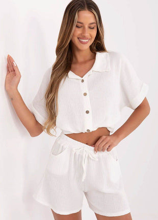 High-Waisted Muslin Shorts with Waist Tie - MimiStylez