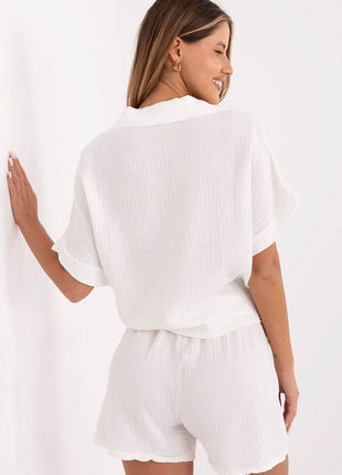 High-Waisted Muslin Shorts with Waist Tie - MimiStylez