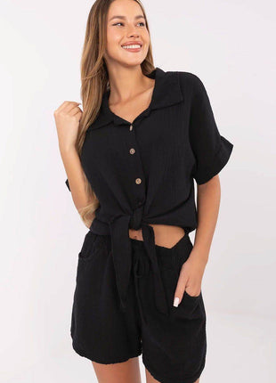 Short Muslin Cotton Shirt – Tie Front, Button-Up, Breathable - MimiStylez