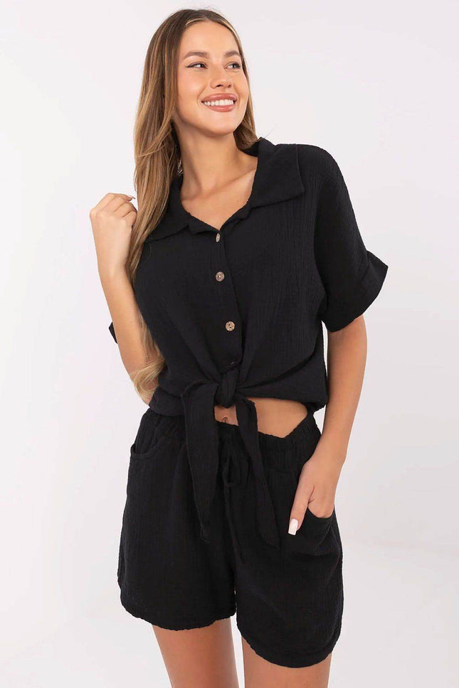 Short Muslin Cotton Shirt – Tie Front, Button-Up, Breathable - MimiStylez