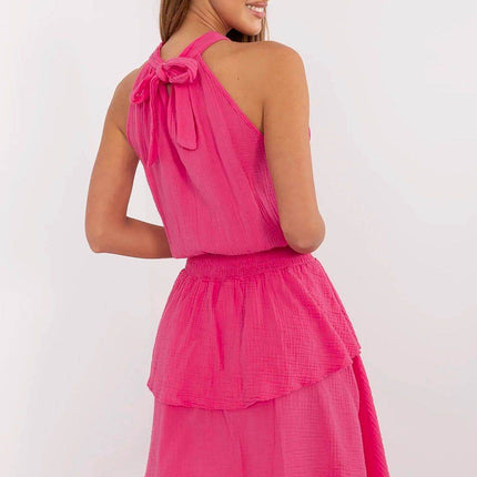 Sleeveless Muslin Cotton Summer Dress with Ruffled Hem - MimiStylez