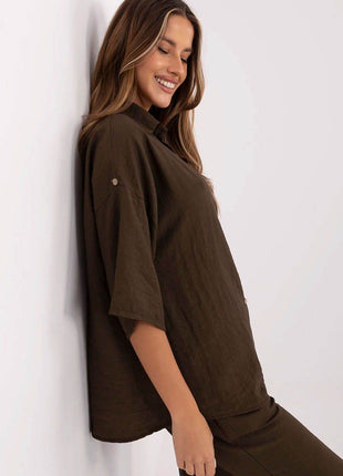 Boho Style Viscose-Linen Shirt – Button-Up, 3/4 Roll-Up Sleeves, Light & Airy - MimiStylez