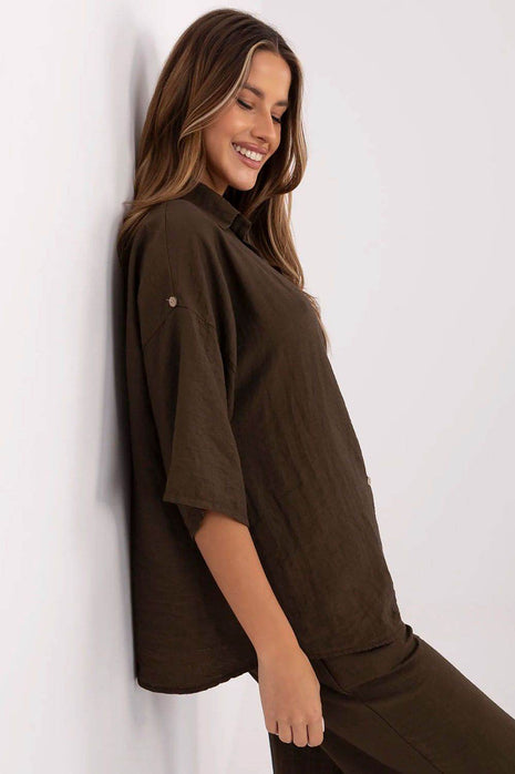 Boho Style Viscose-Linen Shirt – Button-Up, 3/4 Roll-Up Sleeves, Light & Airy - MimiStylez