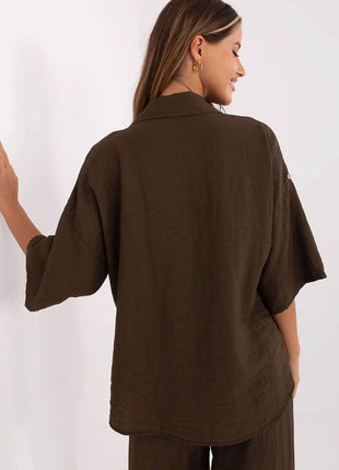 Boho Style Viscose-Linen Shirt – Button-Up, 3/4 Roll-Up Sleeves, Light & Airy - MimiStylez