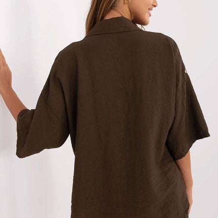 Boho Style Viscose-Linen Shirt – Button-Up, 3/4 Roll-Up Sleeves, Light & Airy - MimiStylez