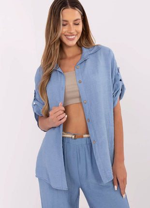 Boho Style Viscose-Linen Shirt – Button-Up, 3/4 Roll-Up Sleeves, Light & Airy - MimiStylez