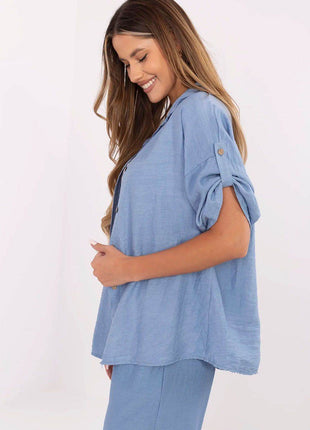Boho Style Viscose-Linen Shirt – Button-Up, 3/4 Roll-Up Sleeves, Light & Airy - MimiStylez