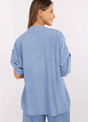 Boho Style Viscose-Linen Shirt – Button-Up, 3/4 Roll-Up Sleeves, Light & Airy - MimiStylez