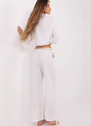 Women's Boho High-Waisted Wide-Leg Trousers – Viscose & Linen Blend - MimiStylez