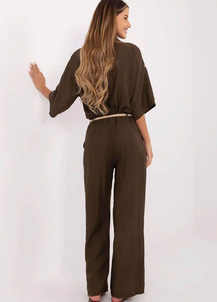 Women's Boho High-Waisted Wide-Leg Trousers – Viscose & Linen Blend - MimiStylez