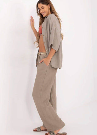 Women's Boho High-Waisted Wide-Leg Trousers – Viscose & Linen Blend - MimiStylez