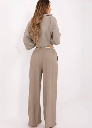 Women's Boho High-Waisted Wide-Leg Trousers – Viscose & Linen Blend - MimiStylez
