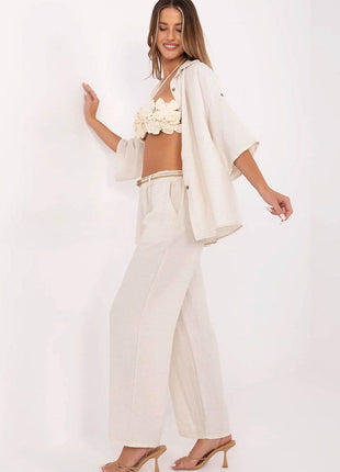 Women's Boho High-Waisted Wide-Leg Trousers – Viscose & Linen Blend - MimiStylez