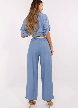 Women's Boho High-Waisted Wide-Leg Trousers – Viscose & Linen Blend - MimiStylez