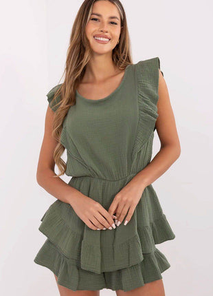 Women's Muslin Cotton Summer Jumpsuit – Sleeveless with Ruffle Details - MimiStylez