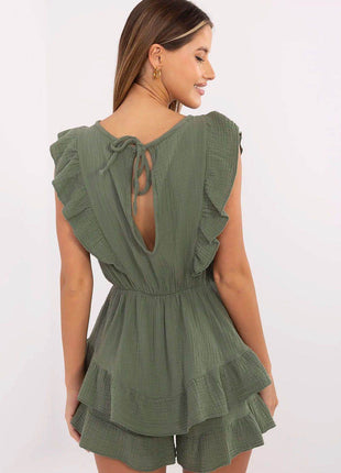 Women's Muslin Cotton Summer Jumpsuit – Sleeveless with Ruffle Details - MimiStylez