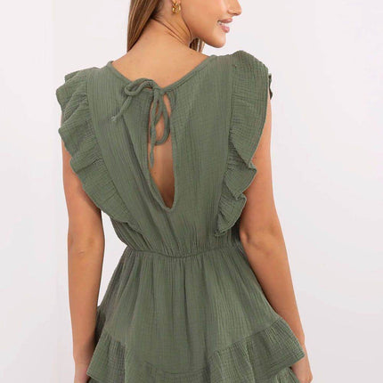 Women's Muslin Cotton Summer Jumpsuit – Sleeveless with Ruffle Details - MimiStylez