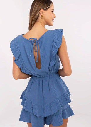 Women's Muslin Cotton Summer Jumpsuit – Sleeveless with Ruffle Details - MimiStylez