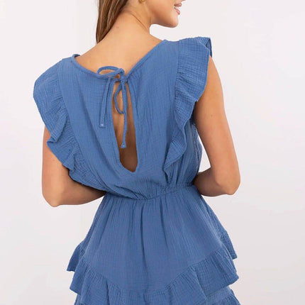 Women's Muslin Cotton Summer Jumpsuit – Sleeveless with Ruffle Details - MimiStylez