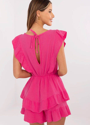 Women's Muslin Cotton Summer Jumpsuit – Sleeveless with Ruffle Details - MimiStylez