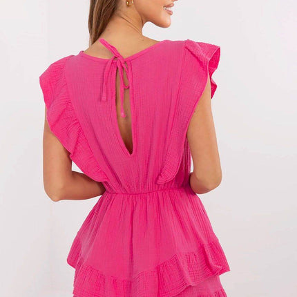 Women's Muslin Cotton Summer Jumpsuit – Sleeveless with Ruffle Details - MimiStylez