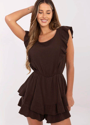 Women's Muslin Cotton Summer Jumpsuit – Sleeveless with Ruffle Details - MimiStylez