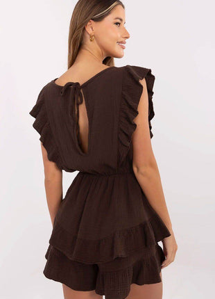 Women's Muslin Cotton Summer Jumpsuit – Sleeveless with Ruffle Details - MimiStylez