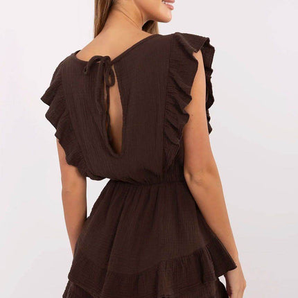 Women's Muslin Cotton Summer Jumpsuit – Sleeveless with Ruffle Details - MimiStylez