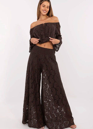 Elegant Lace Palazzo Pants – High-Waisted, Wide-Leg Trousers with Lining - MimiStylez