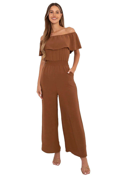 Off-Shoulder Ruffle Jumpsuit – Elastic Waist & Wide Legs - MimiStylez