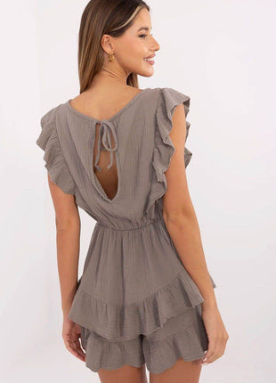 Women's Muslin Cotton Summer Jumpsuit – Sleeveless with Ruffle Details - MimiStylez