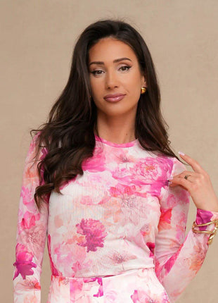 Tulle Blouse with Long Sleeves & Colorful Print – Light, Elegant & Versatile - MimiStylez