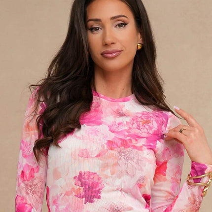 Tulle Blouse with Long Sleeves & Colorful Print – Light, Elegant & Versatile - MimiStylez