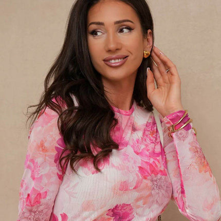Tulle Blouse with Long Sleeves & Colorful Print – Light, Elegant & Versatile - MimiStylez