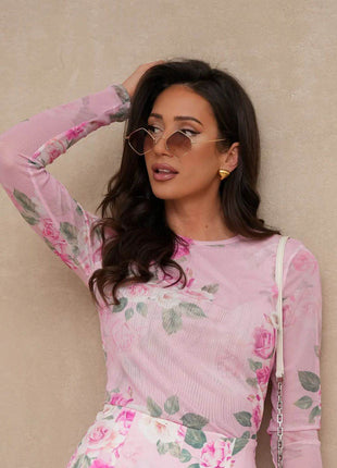 Tulle Blouse with Long Sleeves & Colorful Print – Light, Elegant & Versatile - MimiStylez