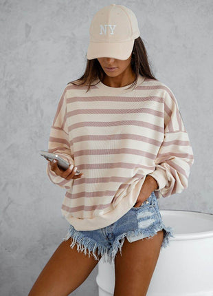 Loose-Fit Striped Sweatshirt with Round Neckline – Comfortable & Casual - MimiStylez
