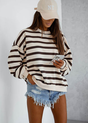 Loose-Fit Striped Sweatshirt with Round Neckline – Comfortable & Casual - MimiStylez