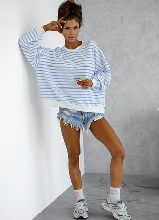 Loose-Fit Striped Sweatshirt with Round Neckline – Comfortable & Casual - MimiStylez