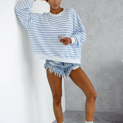 Loose-Fit Striped Sweatshirt with Round Neckline – Comfortable & Casual - MimiStylez